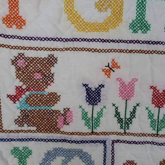 Vintage Cross Stitch Quilt. Baby Blanket. Alphabet - Picture 5 of 17